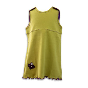 Baby Kleid u. Tunika „Affe“ aus weicher Pima Cotton (kbA) Anis-Grün Pflaume (4)