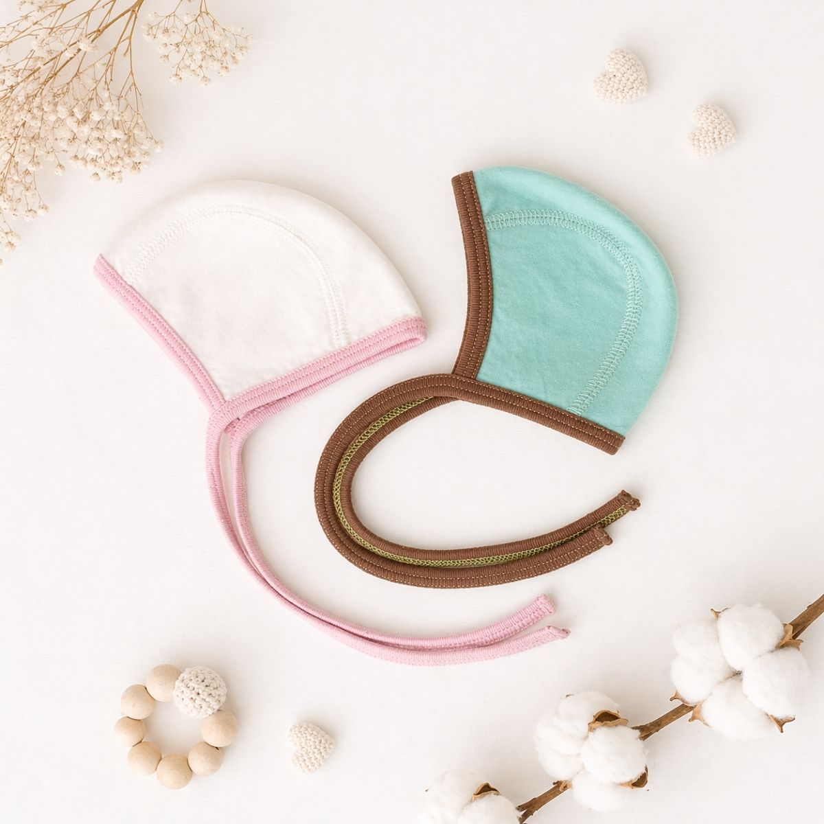 Mütze für Frühchen aus weicher Bio-Baumwolle mit Bindeband – sanfte Baby Mütze für Frühgeborene