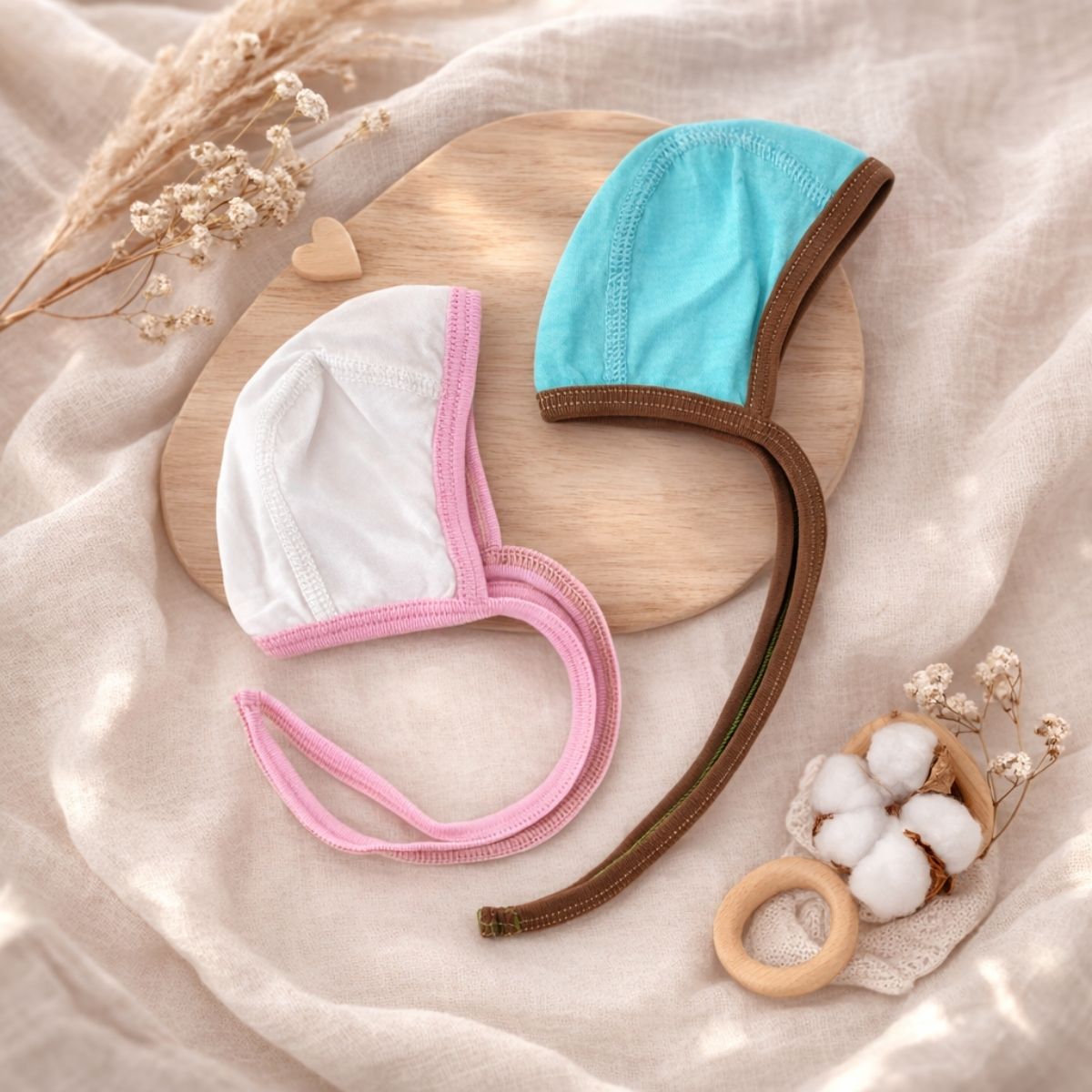 Mütze für Frühchen aus weicher Bio-Baumwolle mit Bindeband – sanfte Baby Mütze für Frühgeborene