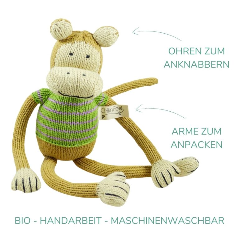 Kuscheltier Mit Langen Armen Und Beinen Bio Kuscheltier Äffchen mit 5 langen Armen zum Anpacken