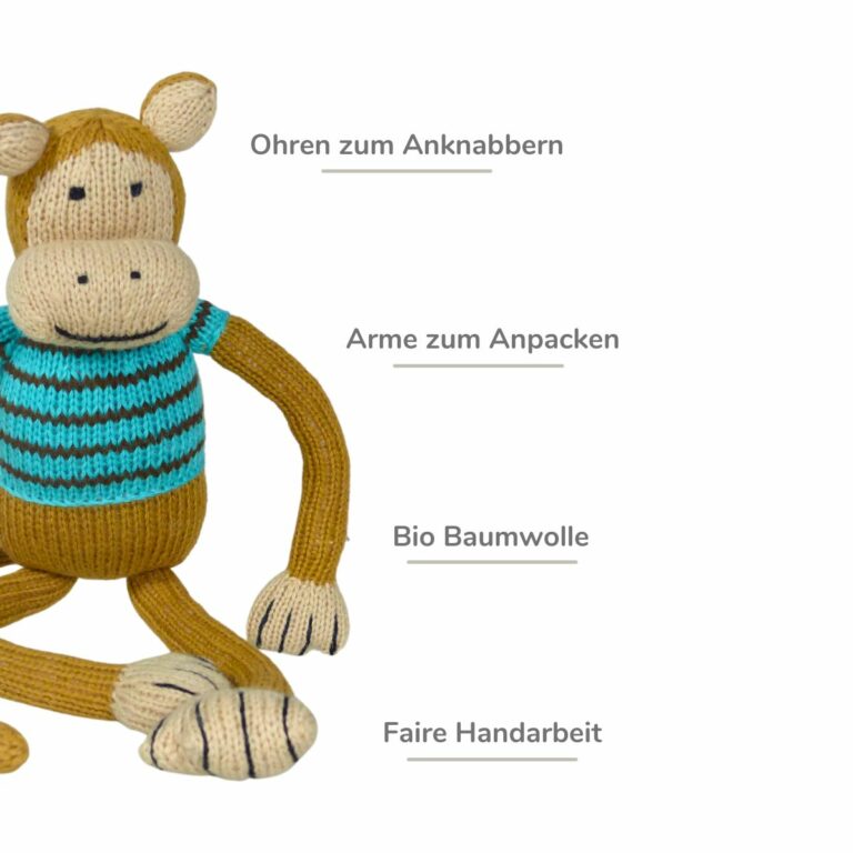 Kuscheltier Mit Langen Armen Und Beinen Bio Kuscheltier Äffchen mit 5 langen Armen zum Anpacken