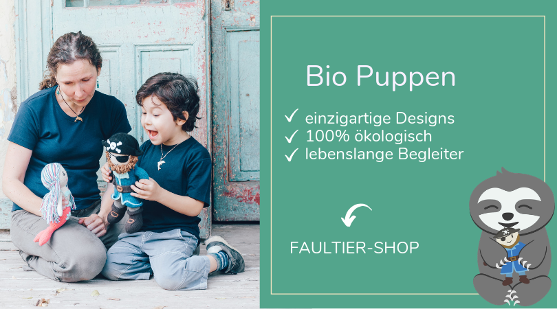 Bio Puppen aus Bio Baumwolle_Recycling Füllmaterial_Meerjungfrau_Faultier_ChillnFeel