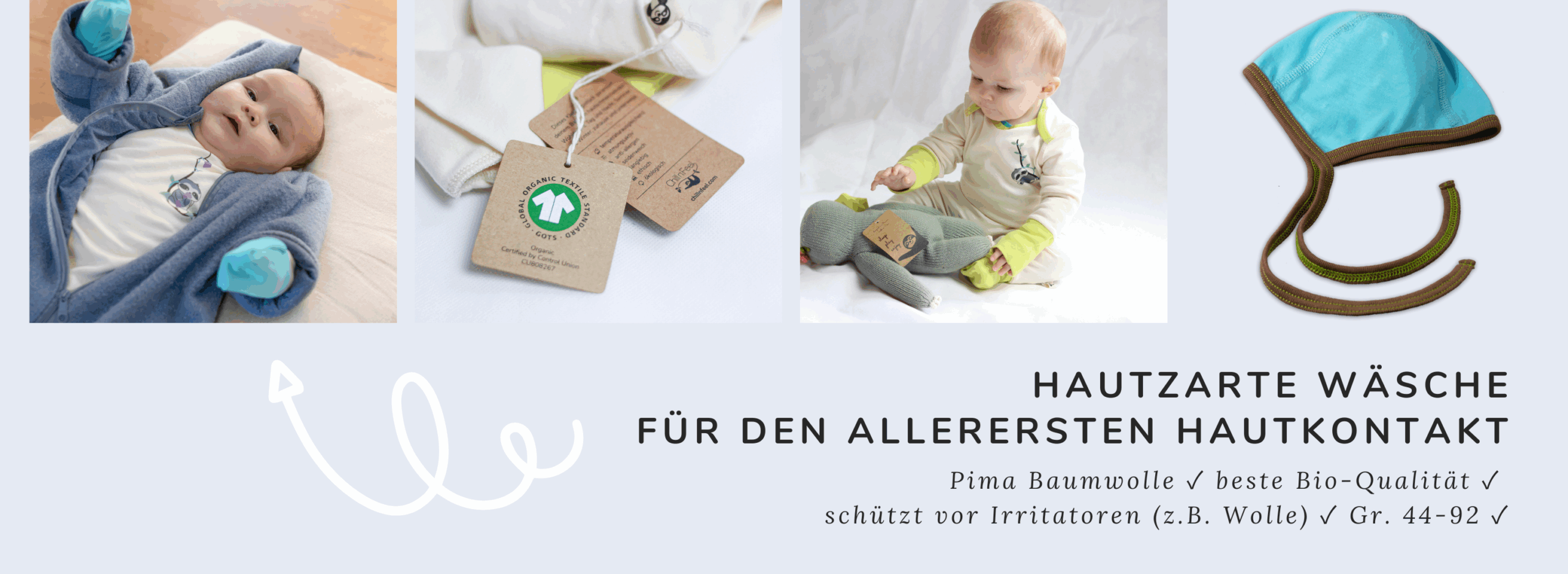 Minimalistische Säuglingspflege und Erstausstattung aus Pima Baumwolle