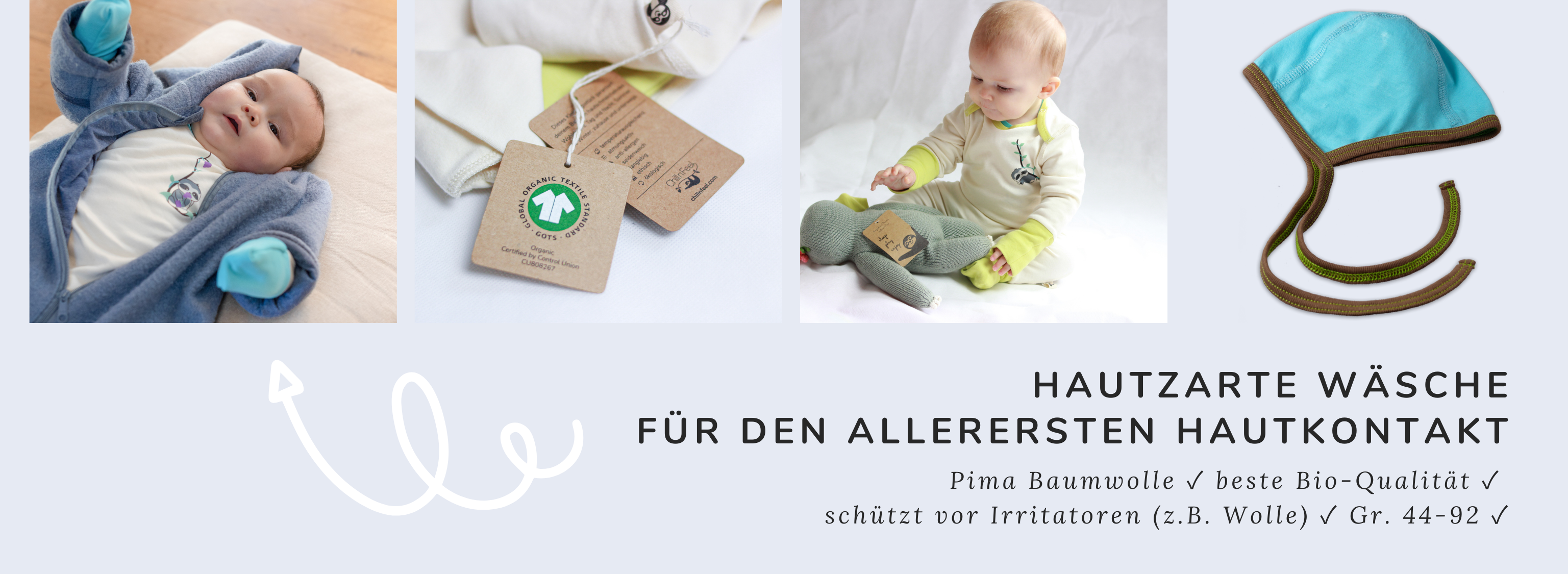 Minimalistische Säuglingspflege und Erstausstattung aus Pima Baumwolle
