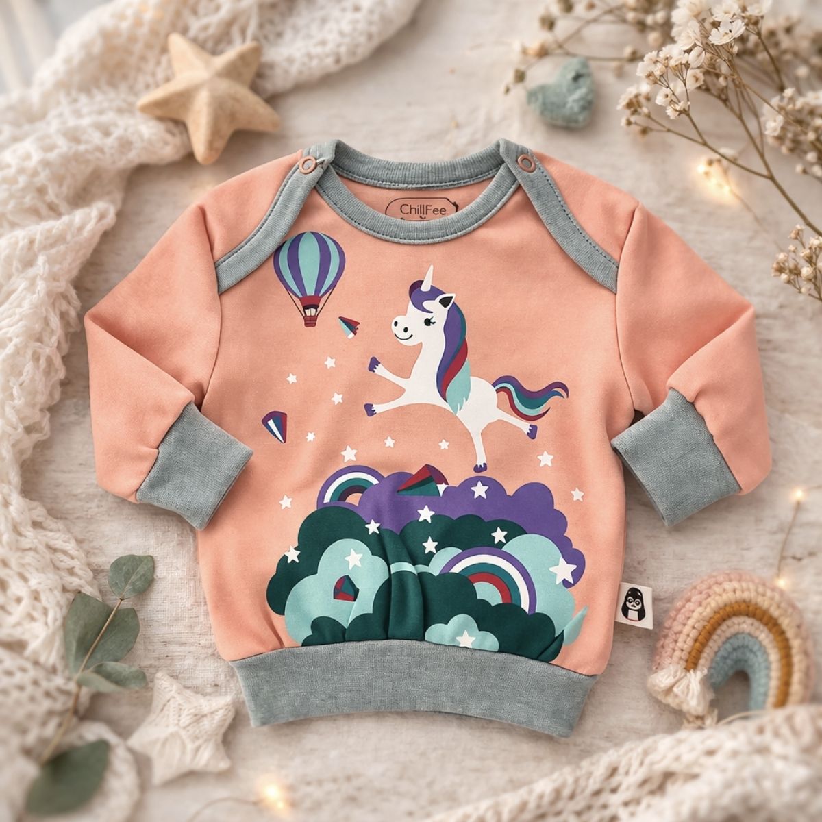 Einhorn Pullover für Babys aus Bio-Baumwolle mit buntem Einhornmotiv