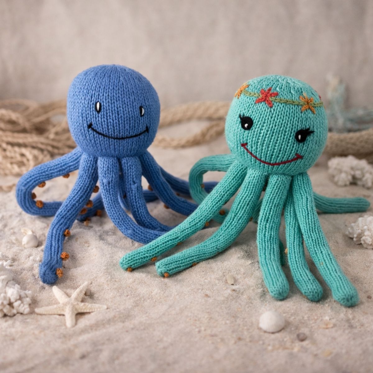 Geschenk für Zwillinge zur Geburt – Oktopus Kuschelset aus Bio-Baumwolle