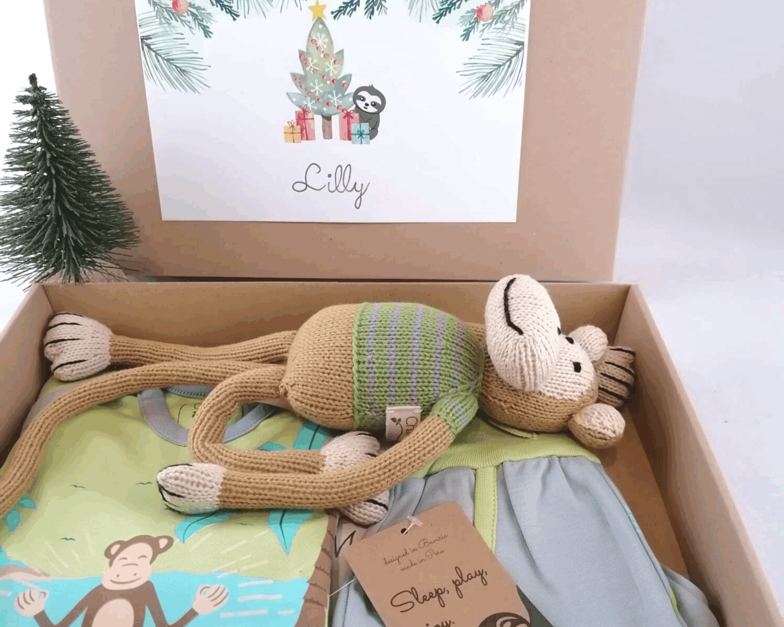 Weihnachtsgeschenk für Kinder - Kuschel-Affe und Schlafanzug aus Pima Baumwolle