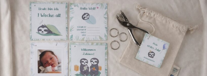 Meilensteinkarten DIY Babyalbum Set mit Buchringen und optionalen Fotovorlagen für das erste Babyjahr