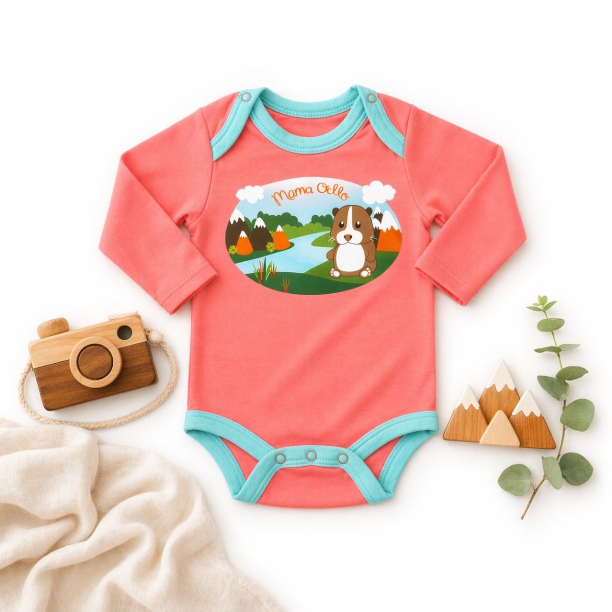 Bio Babybody aus Bio-Baumwolle für Neugeborene mit langem Arm und Tiermotiv