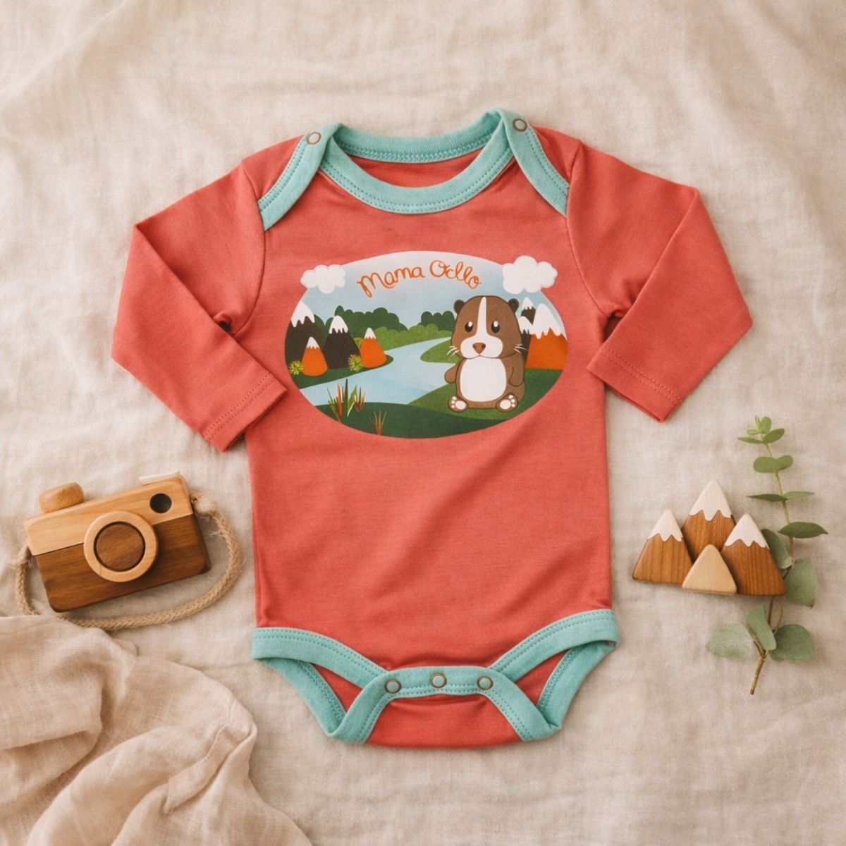 Bio Babybody aus Bio-Baumwolle für Neugeborene mit langem Arm und Tiermotiv