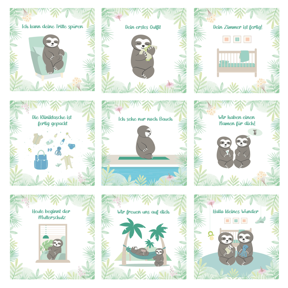 Meilensteinkarten Schwangerschaft_Faultier Motive_Baby Countdown (5)