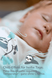 Schlafendes Baby in Natur-Body aus Pima Baumwolle – temperaturregulierend bei Hitze