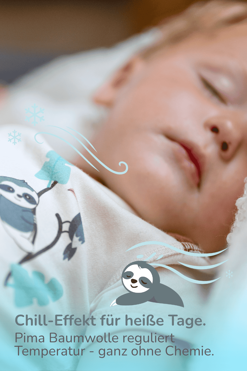 Schlafendes Baby in Natur-Body aus Pima Baumwolle – temperaturregulierend bei Hitze