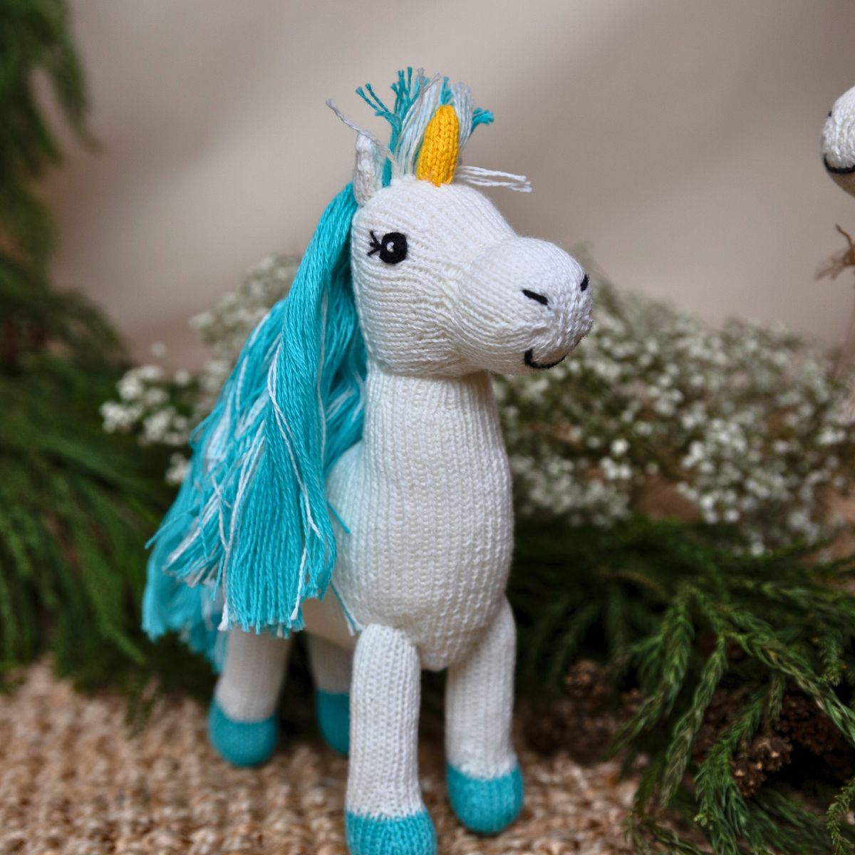 Bio Kuscheltier Einhorn (20cm) mit eisblauer Mähne