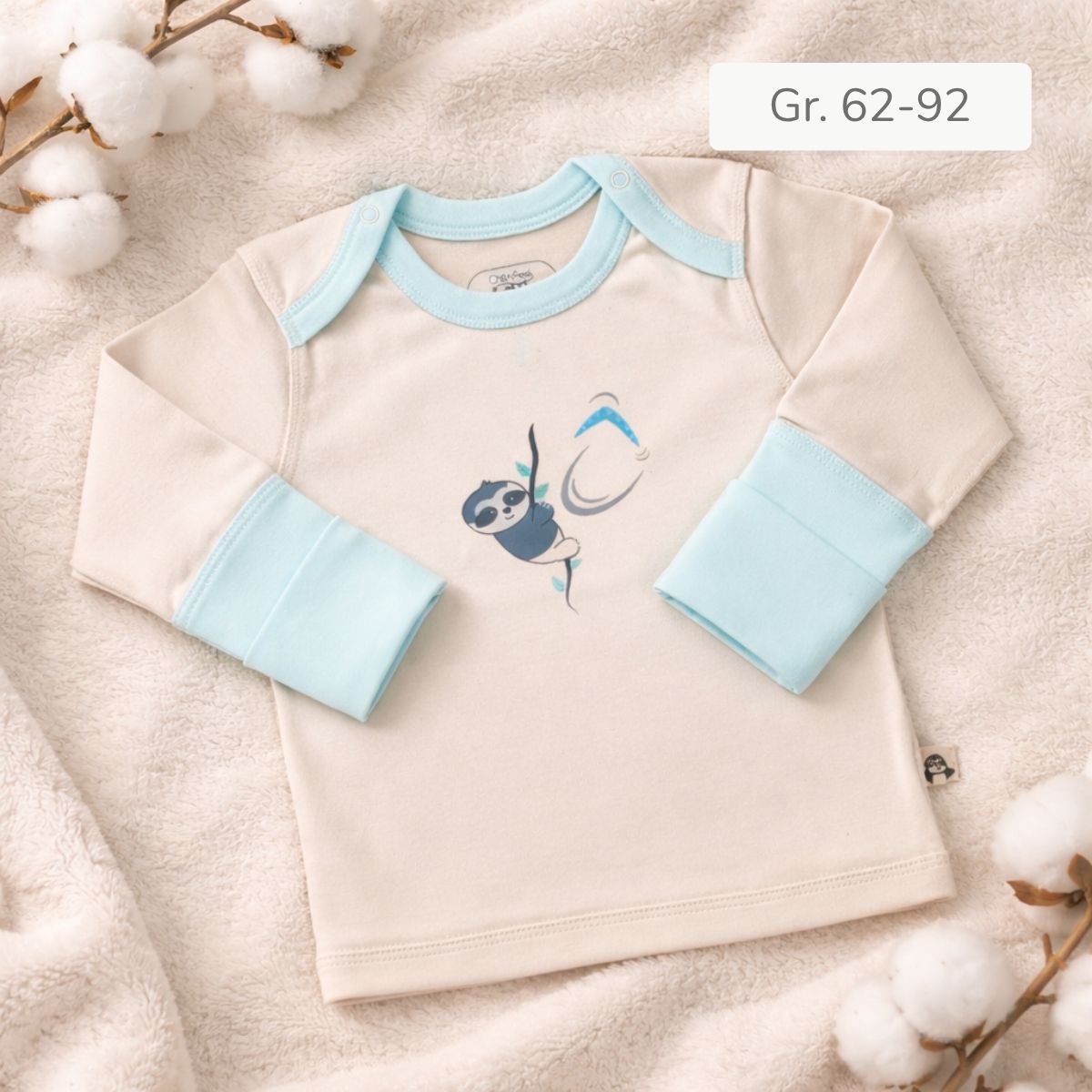 Baby Langarmshirt mit Kratzschutz aus Pima Baumwolle für sensible Haut und Neurodermitis