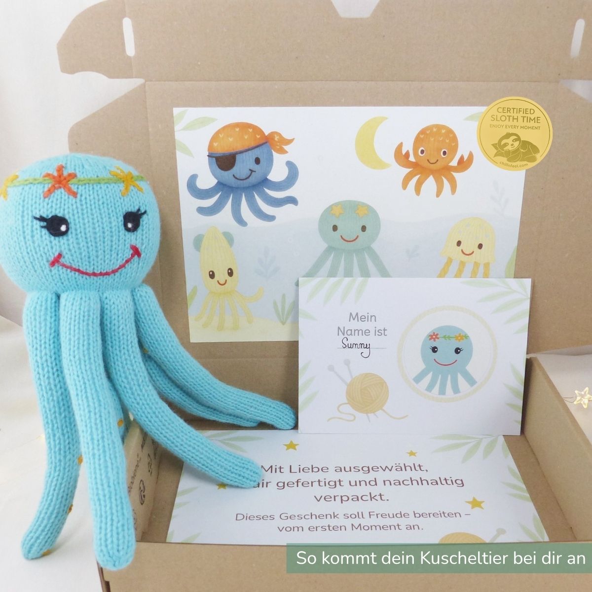 Nachhaltiger Oktopus aus Bio-Baumwolle in Geschenkbox – perfektes Geschenk für Drillinge