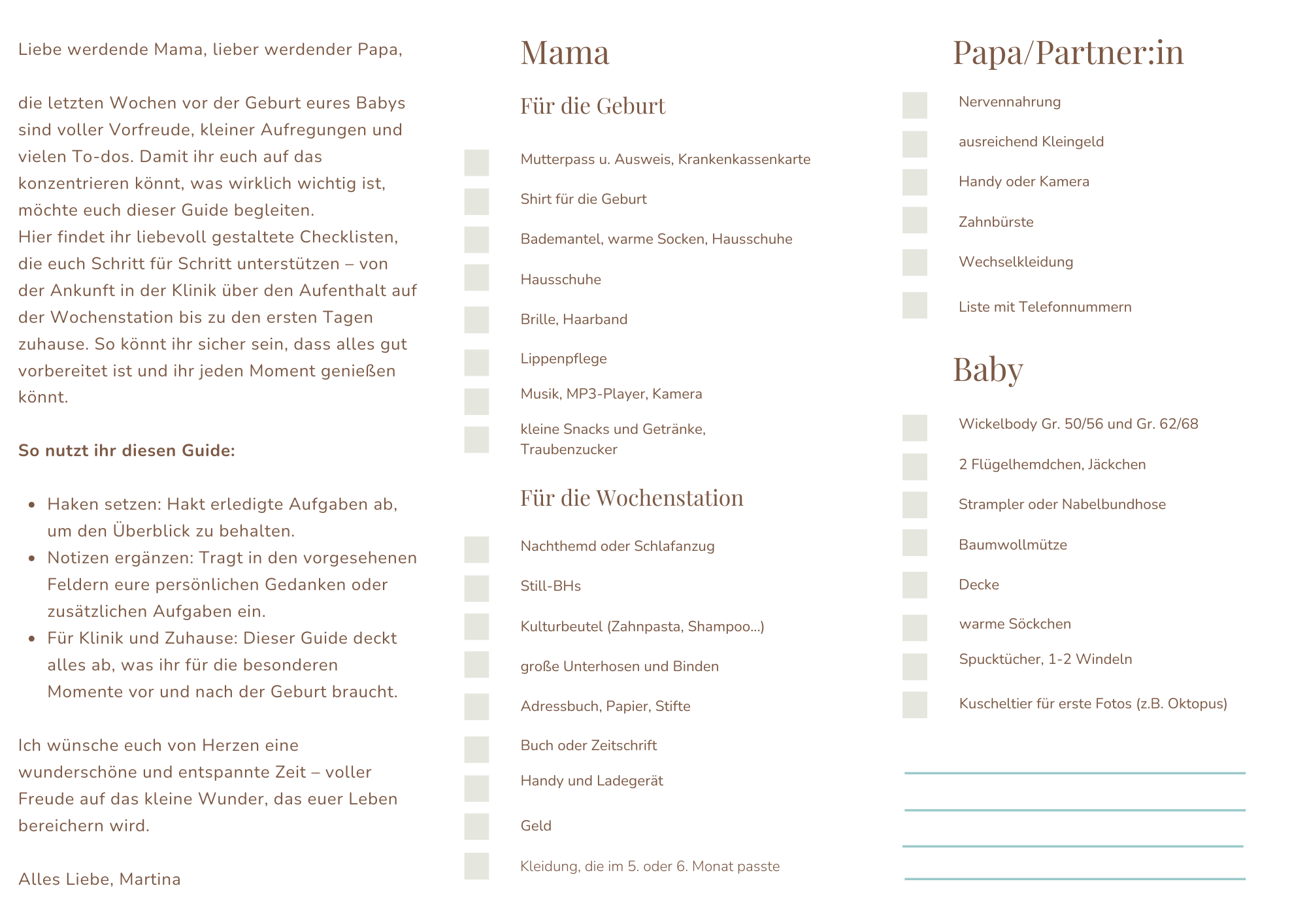 Vorschau der Baby Erstausstattung Checkliste mit Frühchen-Extra und Kliniktasche