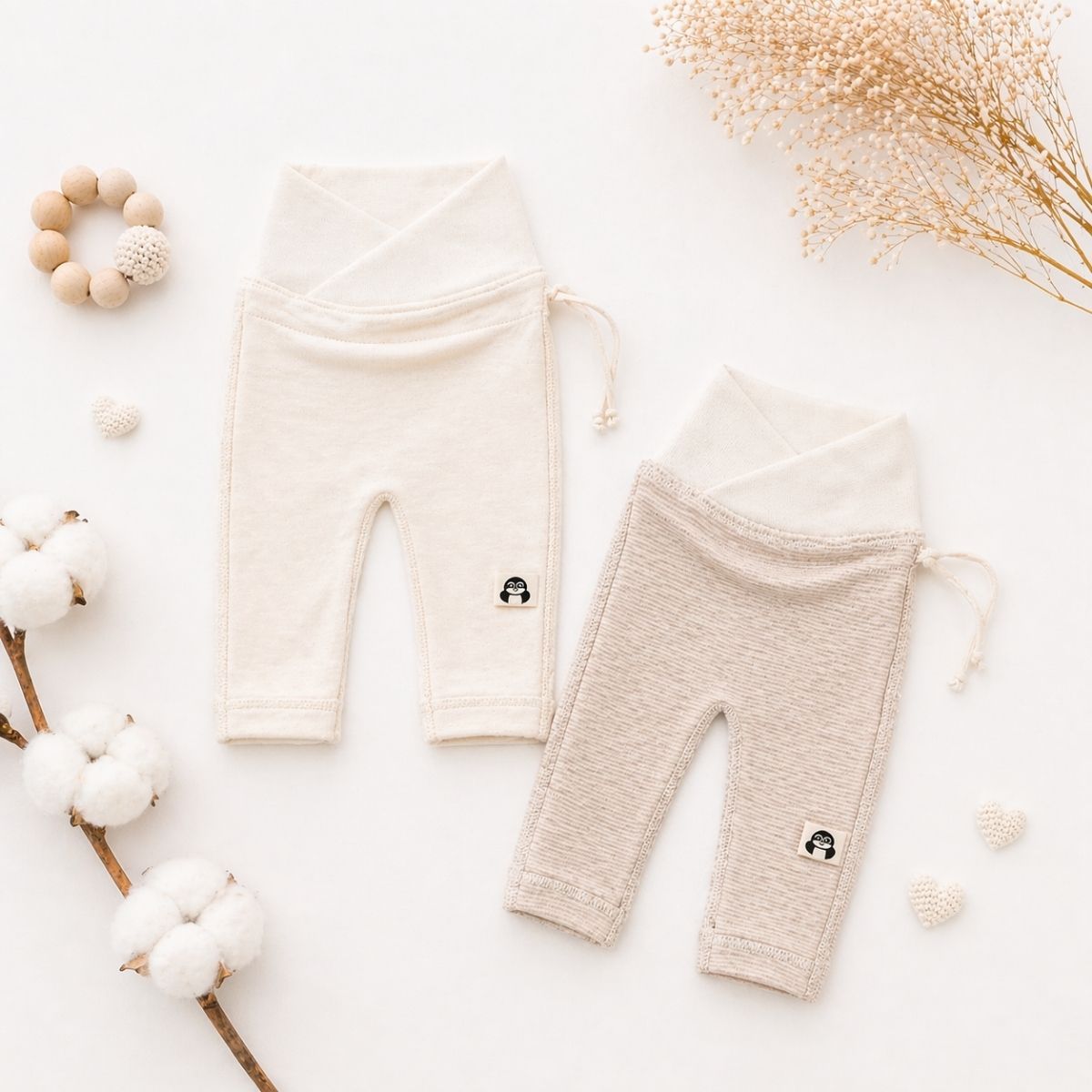 Frühchen Hose aus Bio-Baumwolle für Neugeborene – weiche Babyhose für Frühchen mit breitem Bauchbund