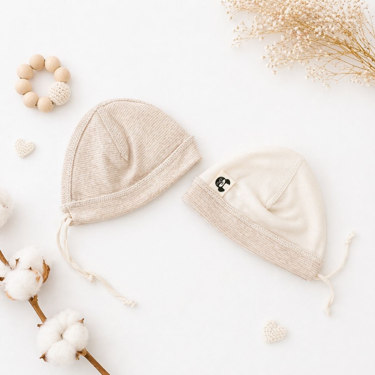 Frühchen Mütze aus Bio-Baumwolle für Neugeborene – weiche Baby Mützen für Frühchen mit sanftem Bindeband