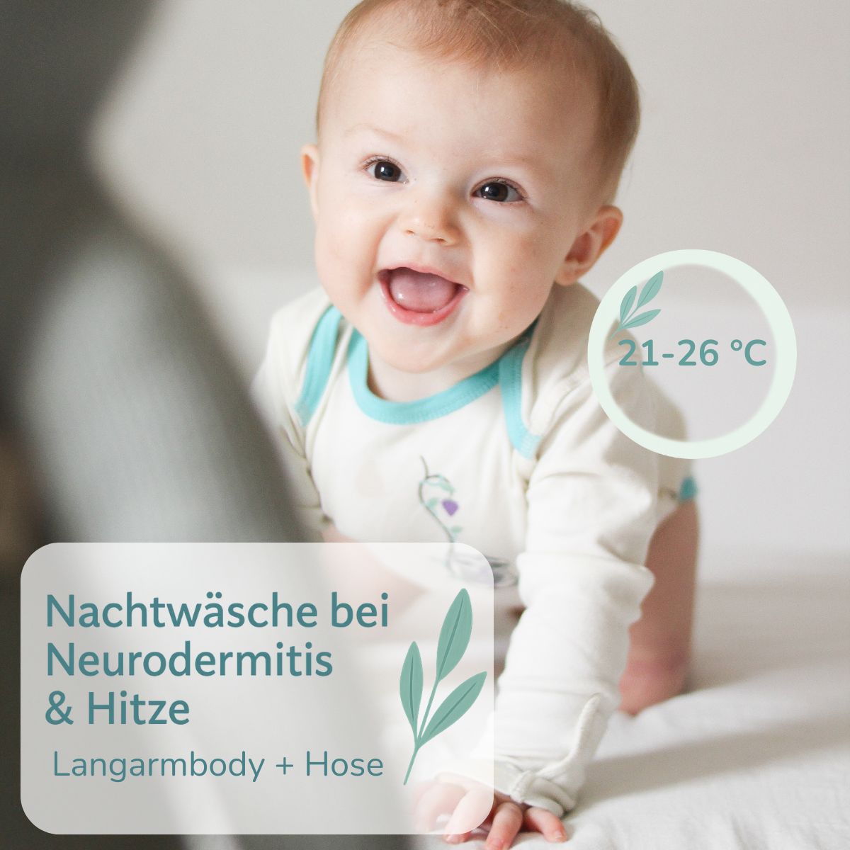 Langarmbody und Hose als Nachtwäsche bei Neurodermitis im Sommer bei 21 bis 26 Grad