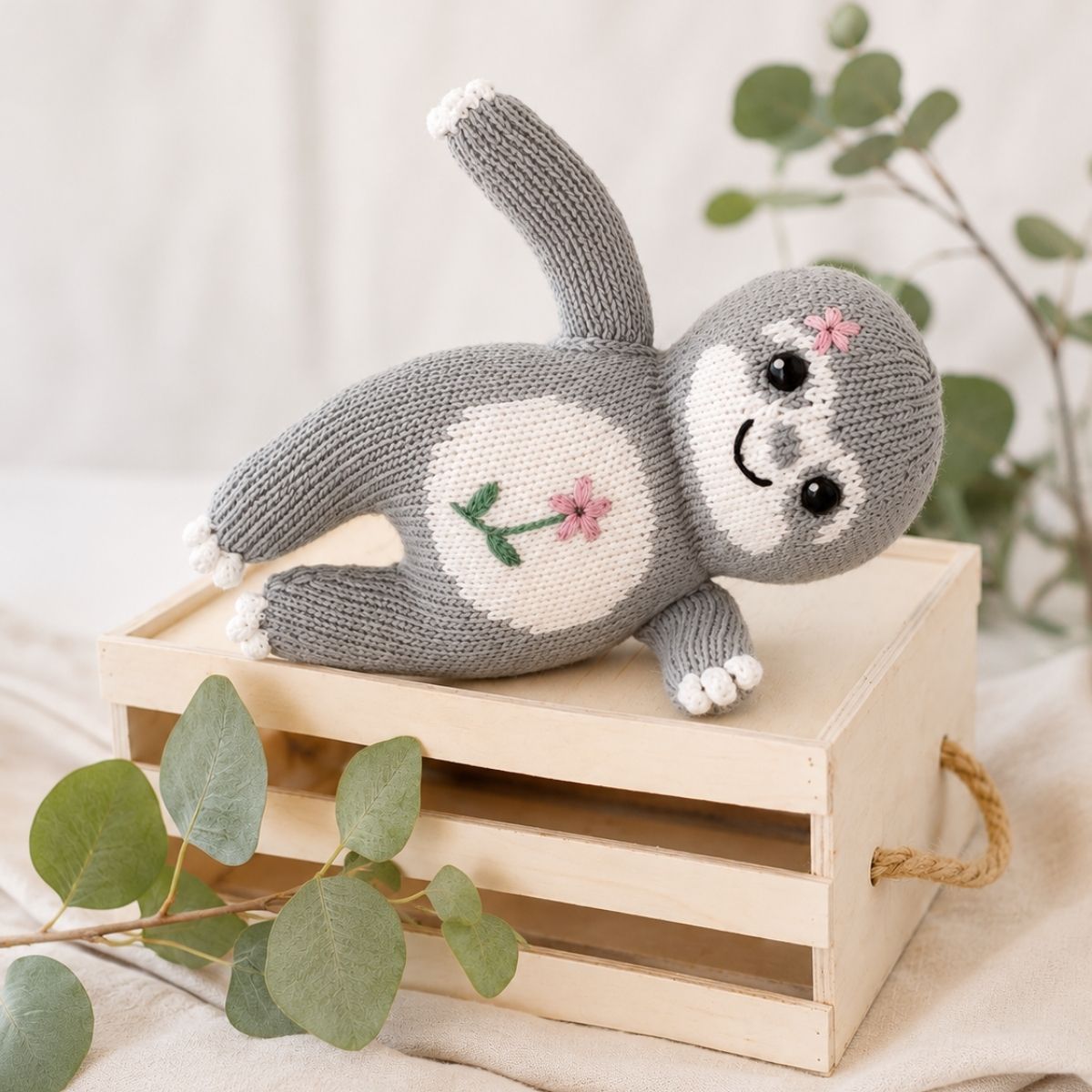 Handgestricktes Bio Faultier Stoff aus Baumwolle