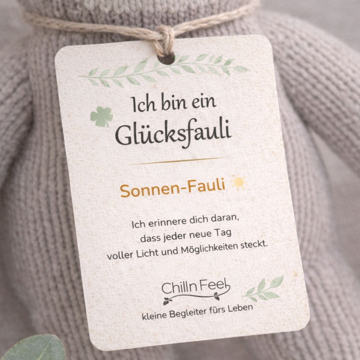 Hangtag am baby faultier Sonnen-Fauli mit liebevoller Botschaft
