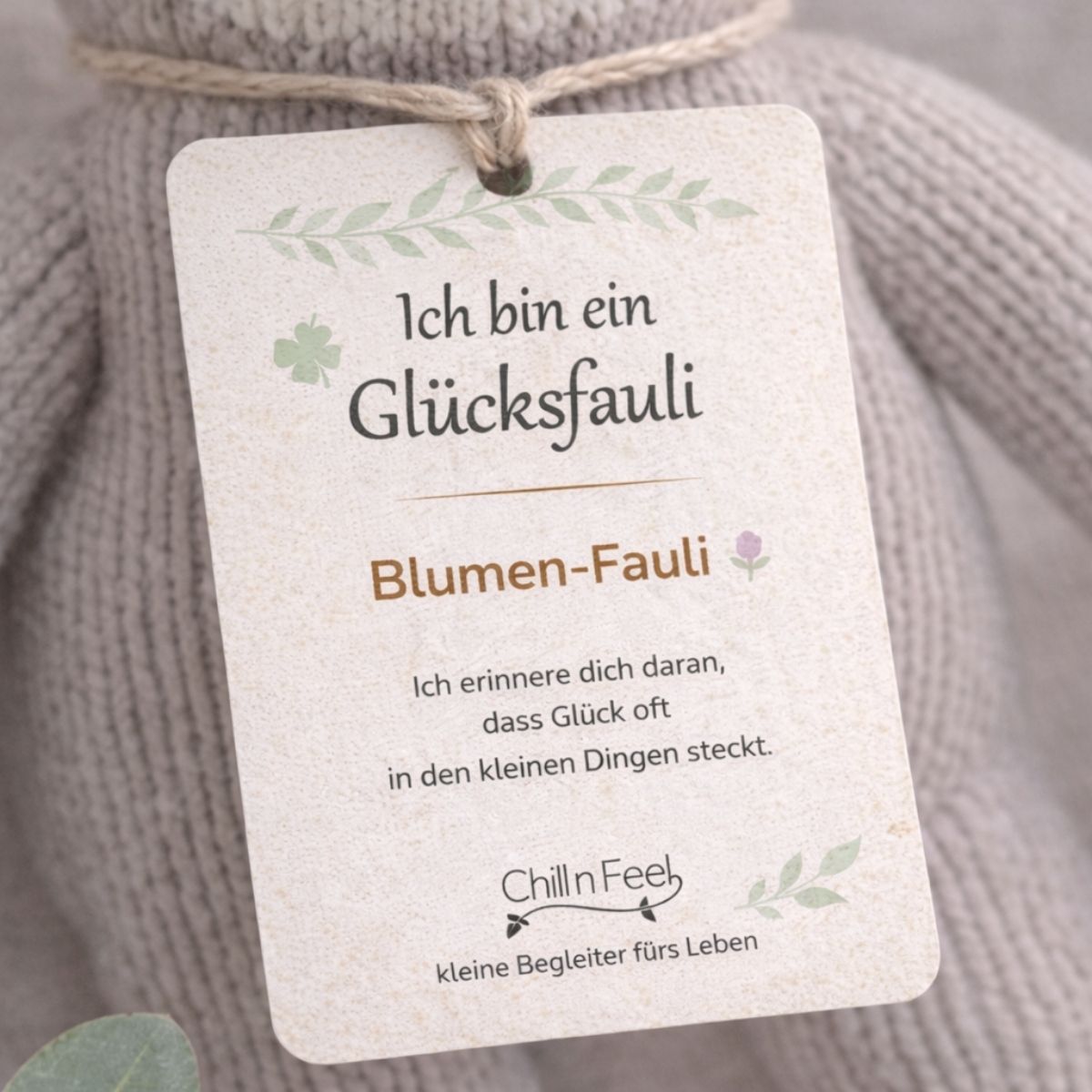 Hangtag am faultier stofftier Blumen-Fauli mit liebevoller Botschaft