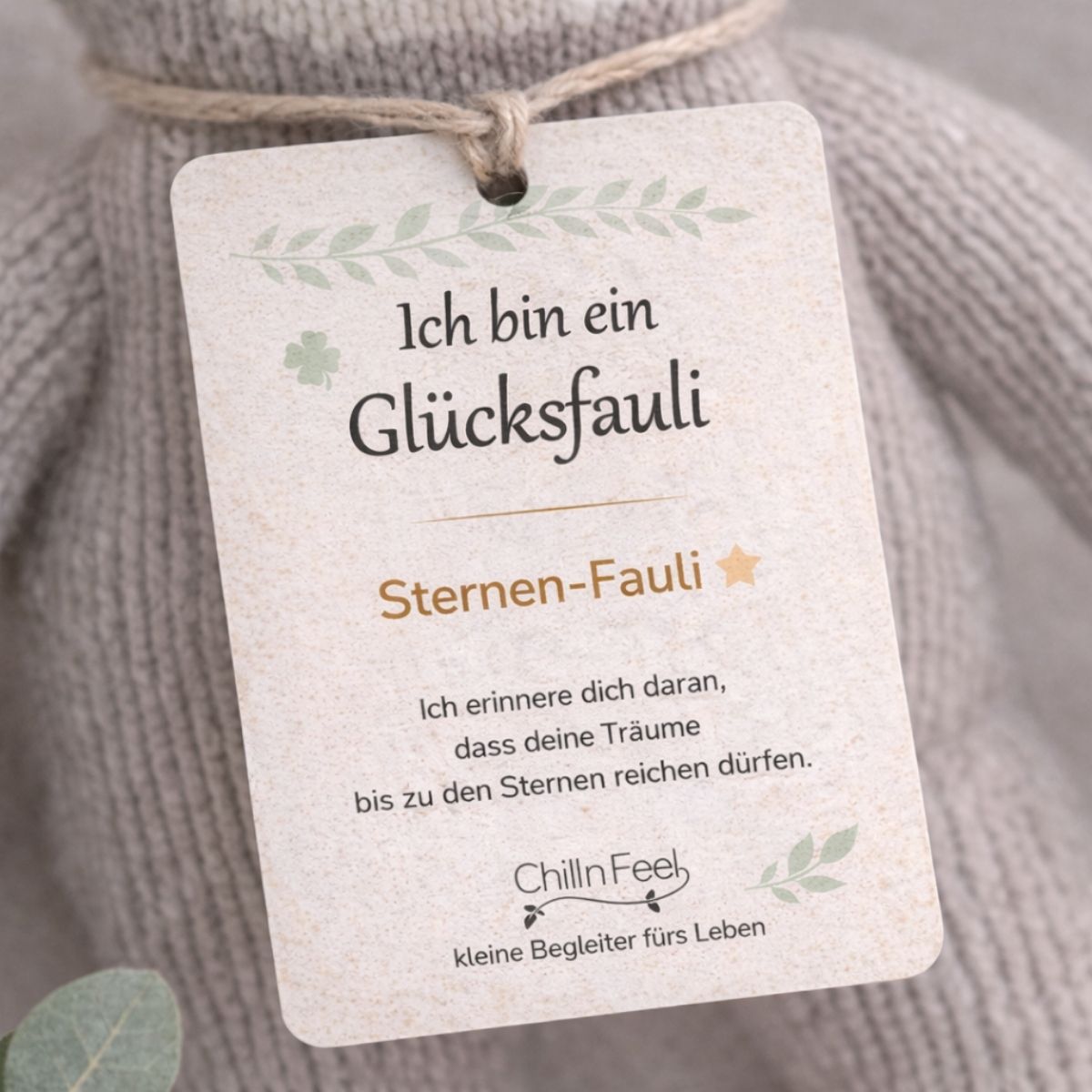 Hangtag am faultierbaby Sternen-Fauli mit sanfter Botschaft