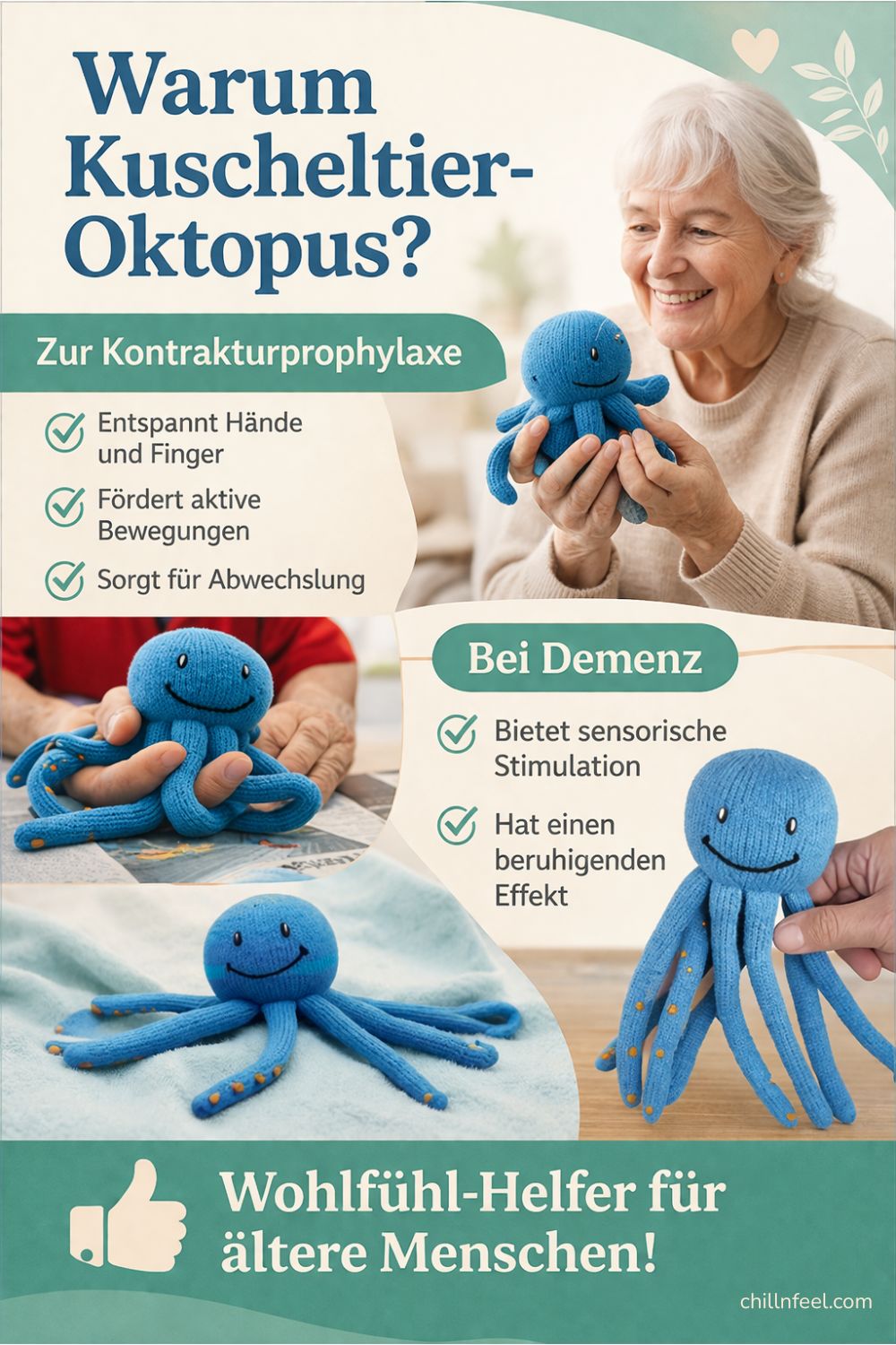 Sensorische Kontrakturprophylaxe bei Demenz mit Kuscheltier-Oktopus als beruhigender Begleiter