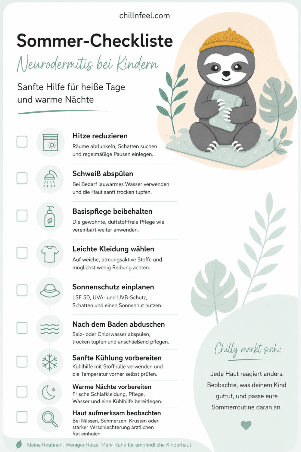 Checkliste zu Neurodermitis im Sommer mit Tipps für Kinder bei Hitze, Schweiß und Juckreiz