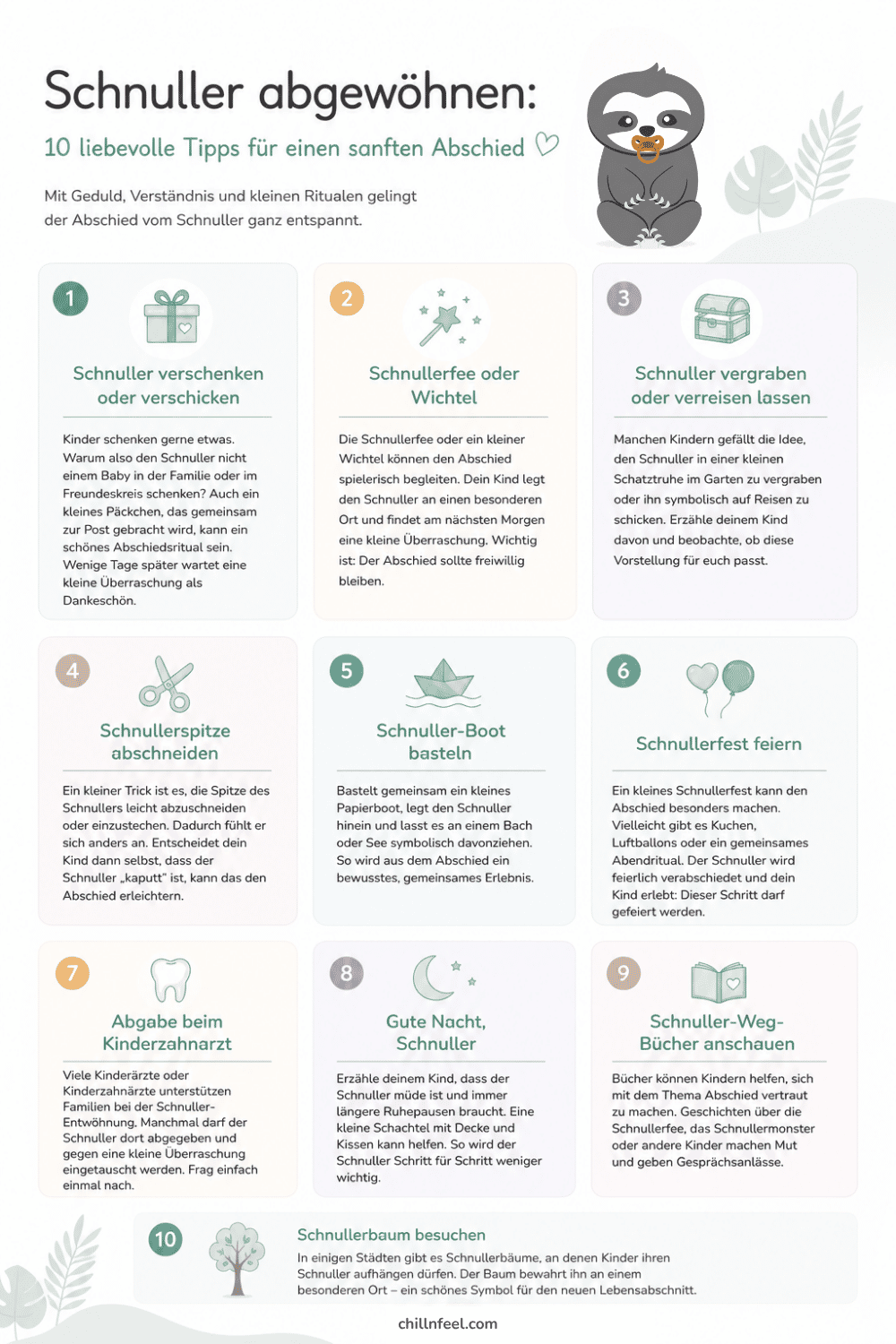 Infografik zum Schnuller abgewöhnen mit 10 liebevollen Tipps