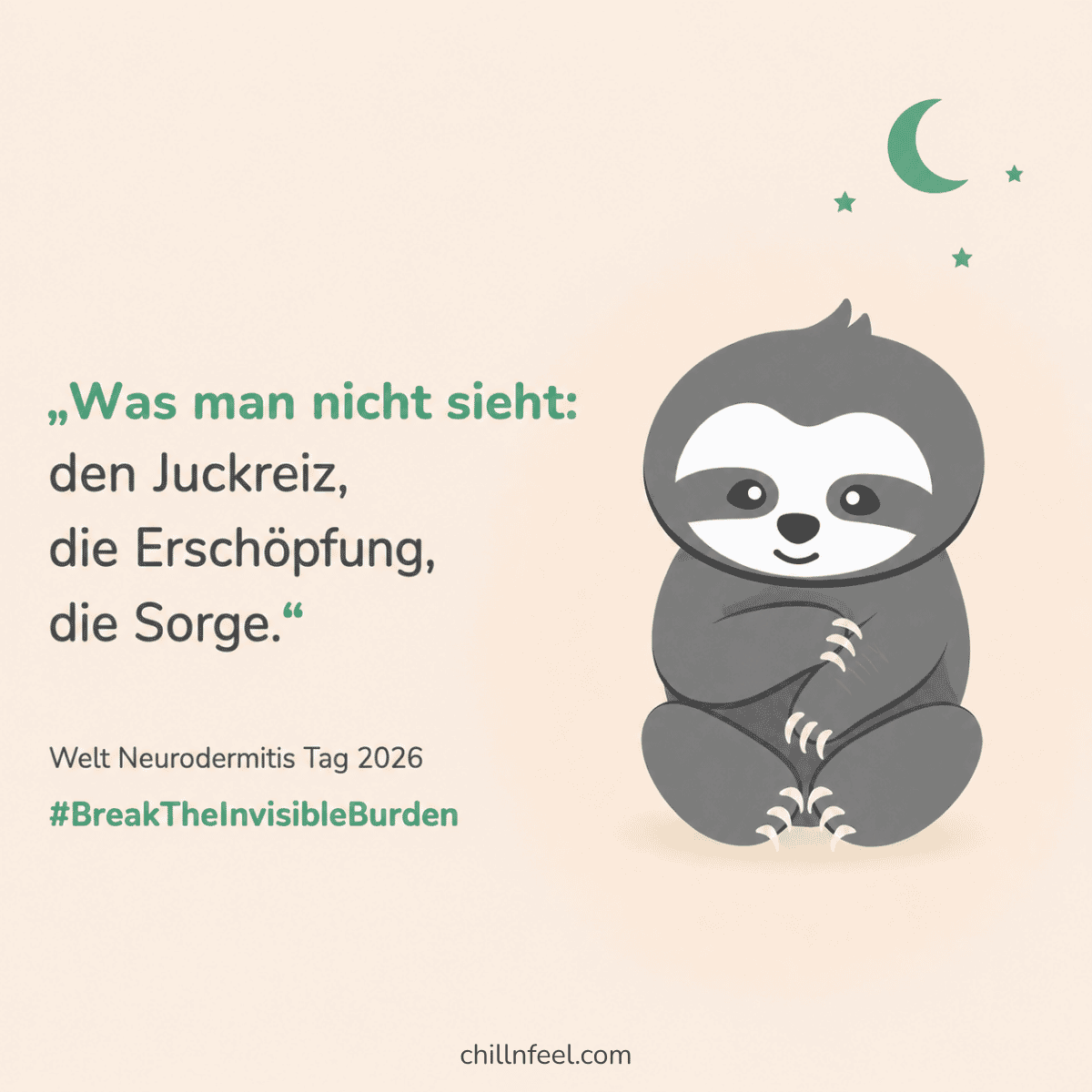 Chilly kratzt sich nachts am Arm und macht auf die unsichtbare Belastung durch Neurodermitis und Psyche bei Kindern aufmerksam.