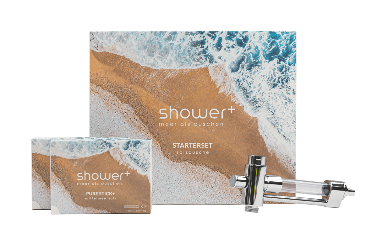 Showerplus-Starterset mit Duschmodul und PURE-Meersalzsticks für eine mild dosierte Salzdusche