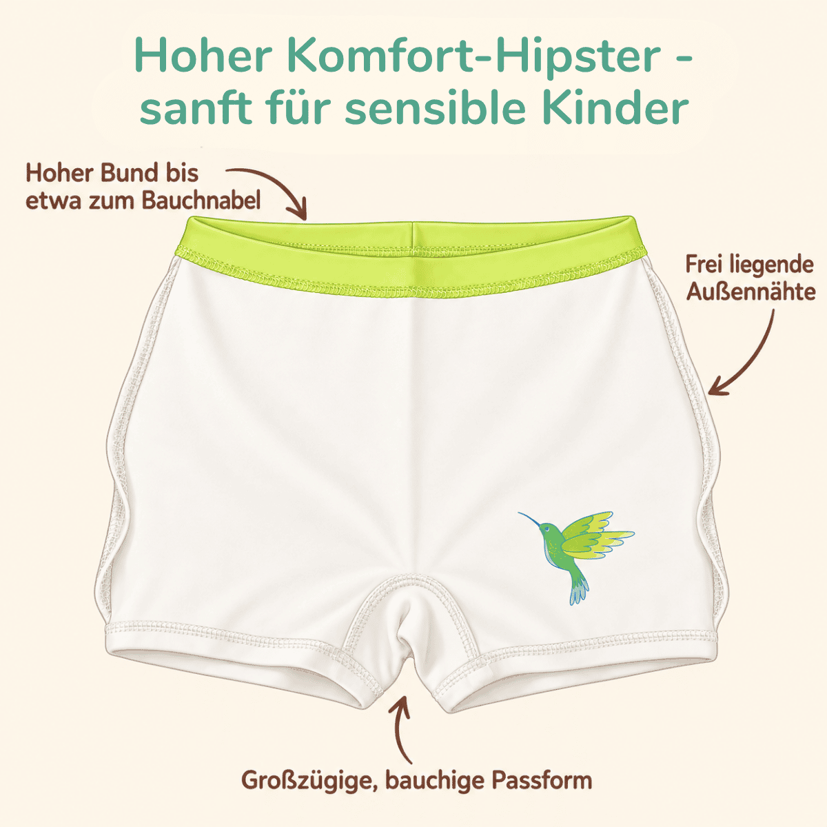 Mädchen Unterhose mit hohem Bund, großzügiger Passform und frei liegenden Außennähten