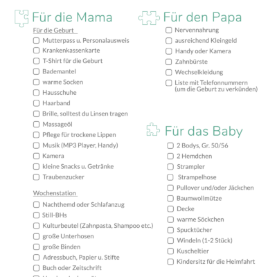 Checkliste_Kliniktasche für Mama, Papa, Baby_Geburtstasche packen_Chill n Feel